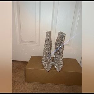 Fun , silver stiletto, chunky rhinestone booties